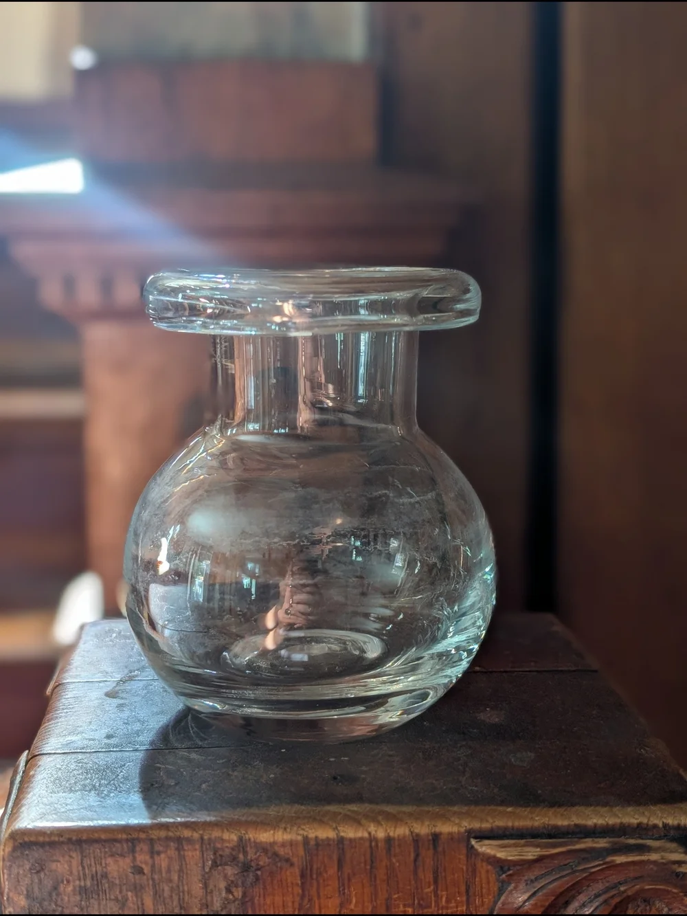 Vintage 60s ITALY Hand Blown Clear Glass Flower Vase Mid-Century Modern